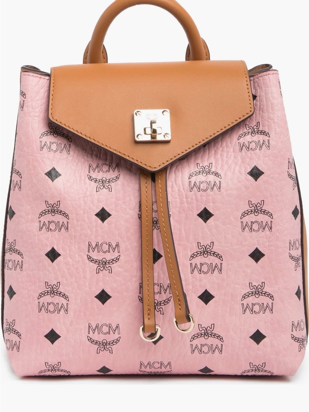 MCM MFO Colorblock Pink Coated Canvas with Tan Leather Backpack